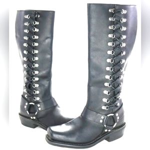 Tall Harley Davidson Romy Black Leather Lace Up Riding Boots with Box